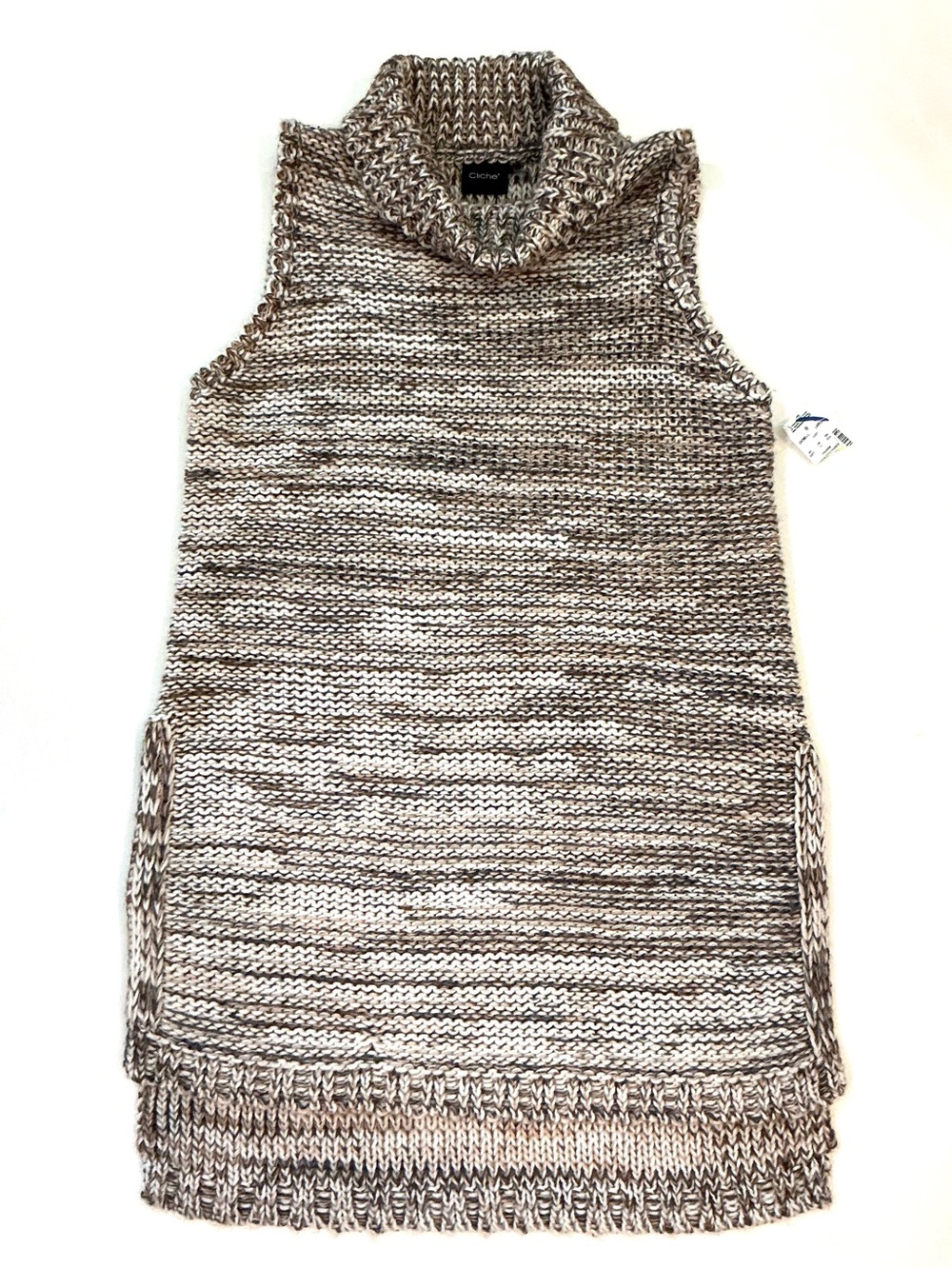 CLICHE’, Knit Cowl Turtleneck Sleeveless Tunic, Sweater Dress, Size Large, New